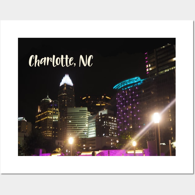 Cool photography of Charlotte North Carolina skyline pink sky sunset USA city break Wall Art by BoogieCreates